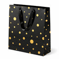 Borsa regalo 32 x 12 x 26 cm in carta nera e oro con manici in nastro
