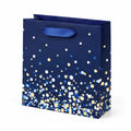 Sacchetto regalo 26 x 12 x 32 cm in carta blu con manici in nastro - motivo coriandoli