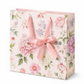 Borsa regalo 32 x 12 x 26 cm in carta rosa con fiori e manici in nastro di raso