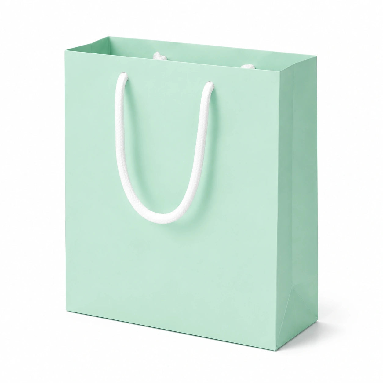 Sacchetto regalo 18 x 8 x 23 cm in carta verde menta con manici in corda