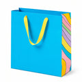 Borsa regalo 32 x 12 x 26 cm in carta blu con manici gialli stile grafico