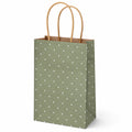 Sacchetto regalo 26 x 12 x 32 cm in carta verde a pois con manici ritorti