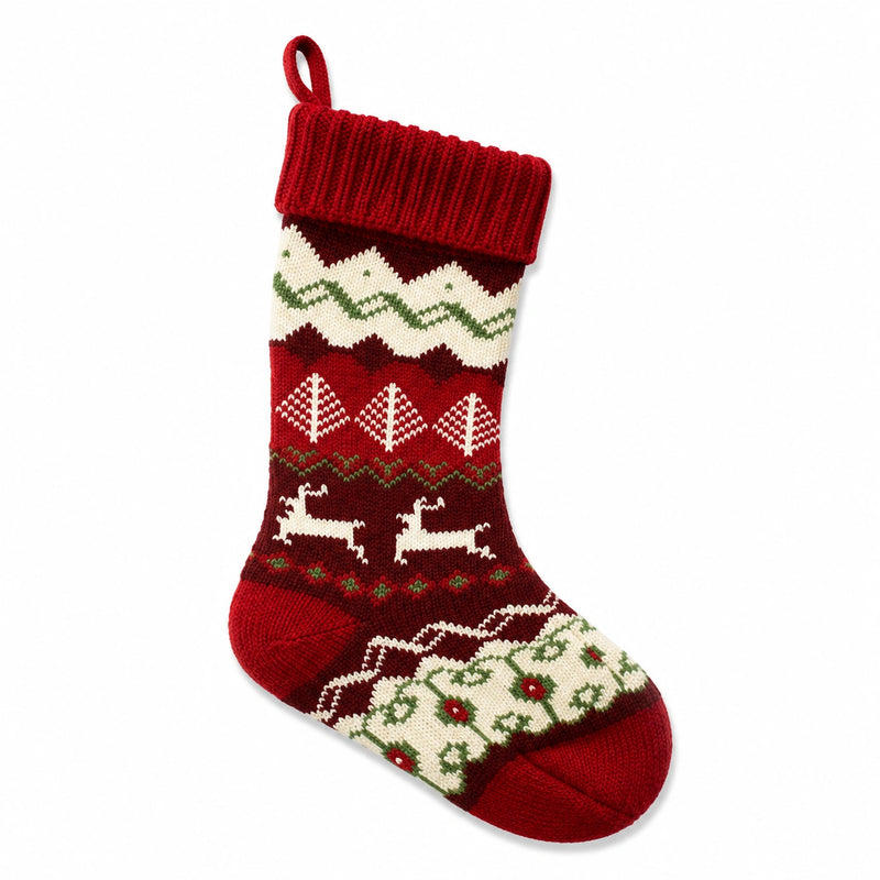 Calza decorativa da appendere 45 cm in tessuto lavorato rosso per Natale stile nordico
