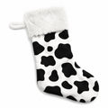 Calza decorativa 45 cm in tessuto peluche bianco e nero con stampa maculata e passante da appendere