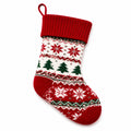 Calza natalizia 45 x 25 cm in maglia rosso bianco verde con fiocchi di neve e alberi da appendere