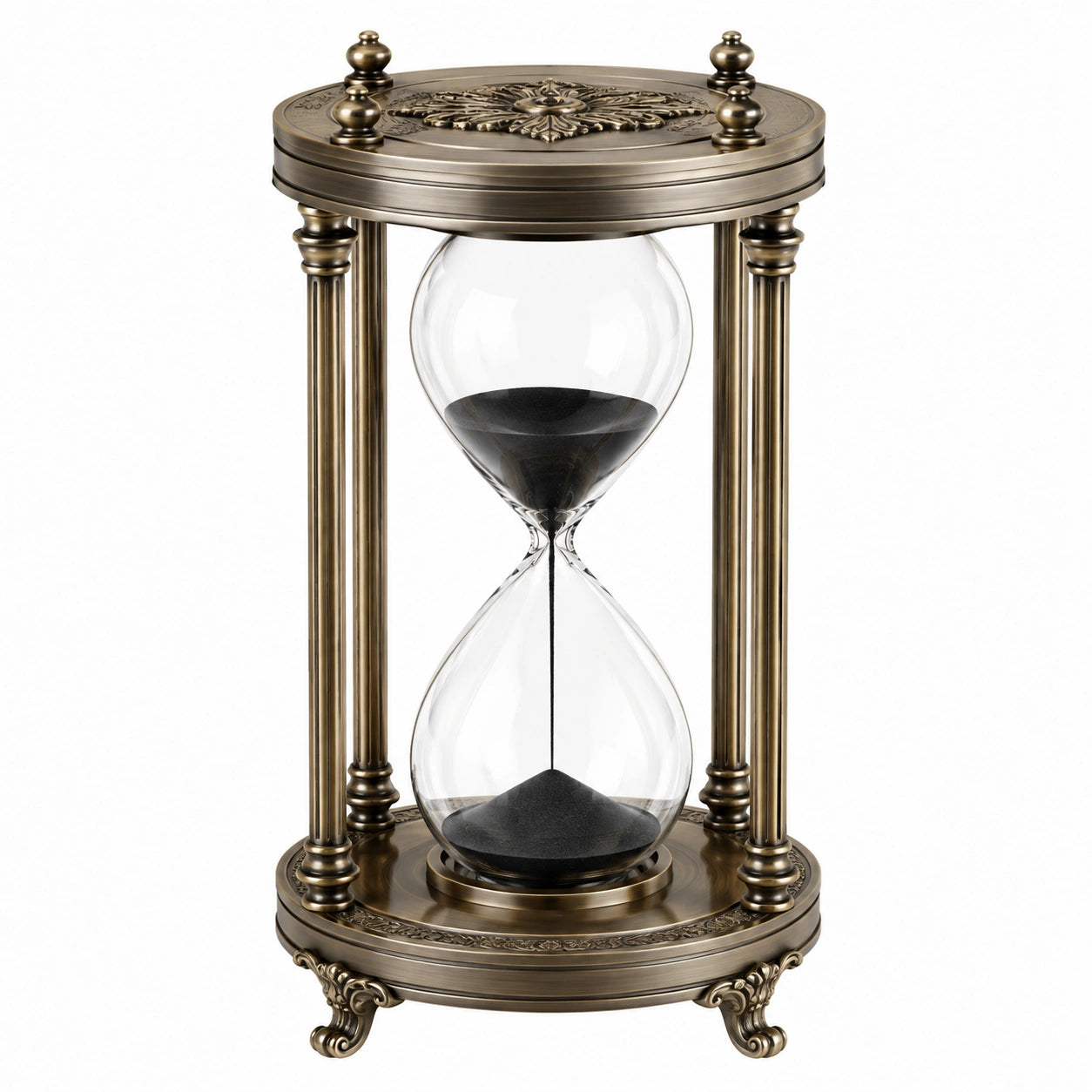 Clessidra decorativa Ø 20 cm H 40 cm in vetro e metallo bronzo stile classico