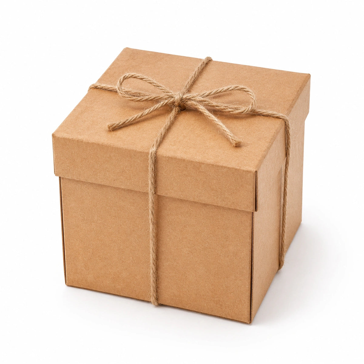 Scatola regalo 12 x 12 x 12 cm in cartone marrone con chiusura a spago stile rustico
