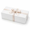 Scatola regalo 30 x 20 x 10 cm in cartone bianco con nastro satinato champagne - rettangolare con coperchio