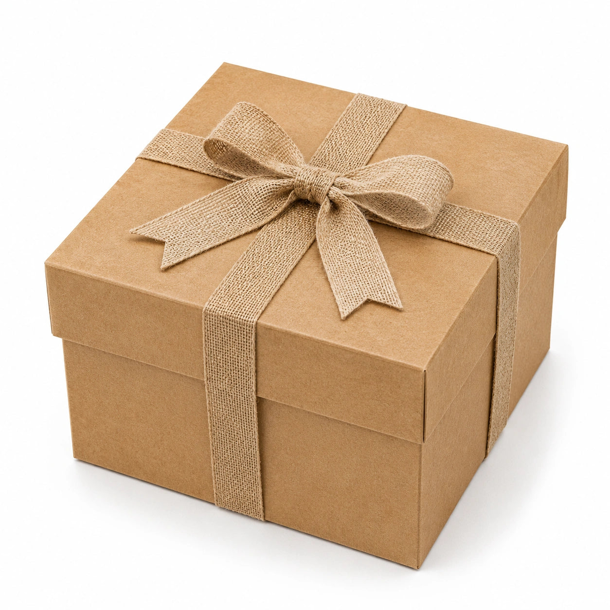 Scatola regalo 20 x 20 x 10 cm in cartone marrone con nastro in juta stile rustico
