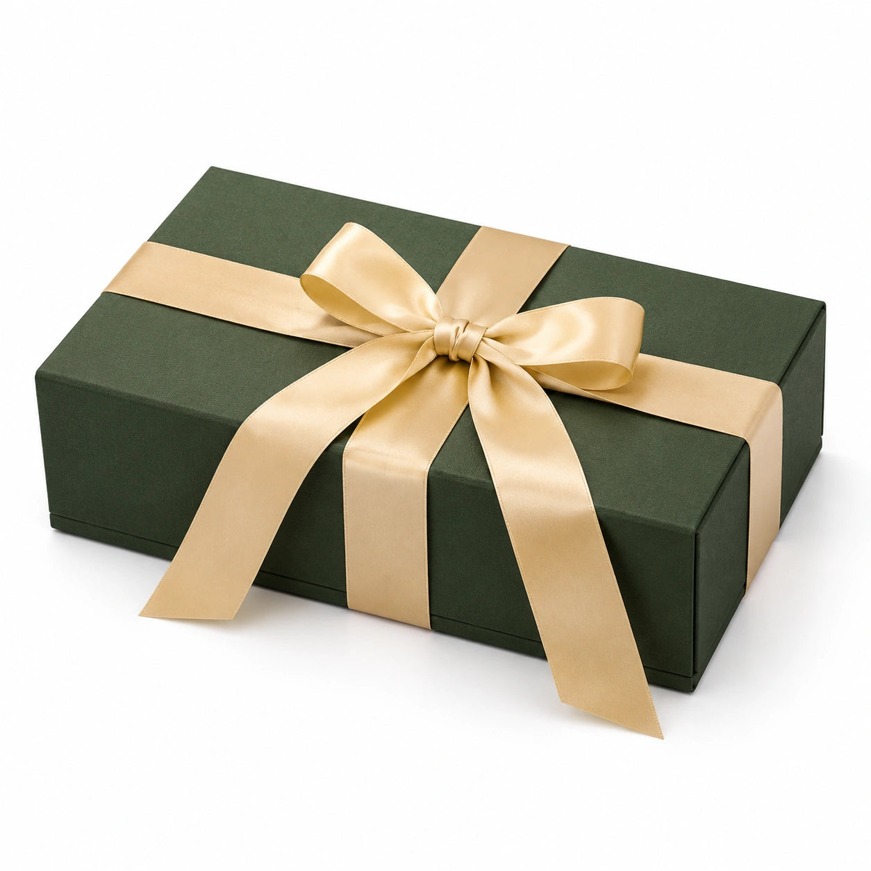 Scatola regalo 30 x 20 x 10 cm in cartoncino verde con nastro dorato - confezione decorativa