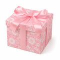 Scatola regalo 20 cm rosa in cartone con nastro decorativo floreale