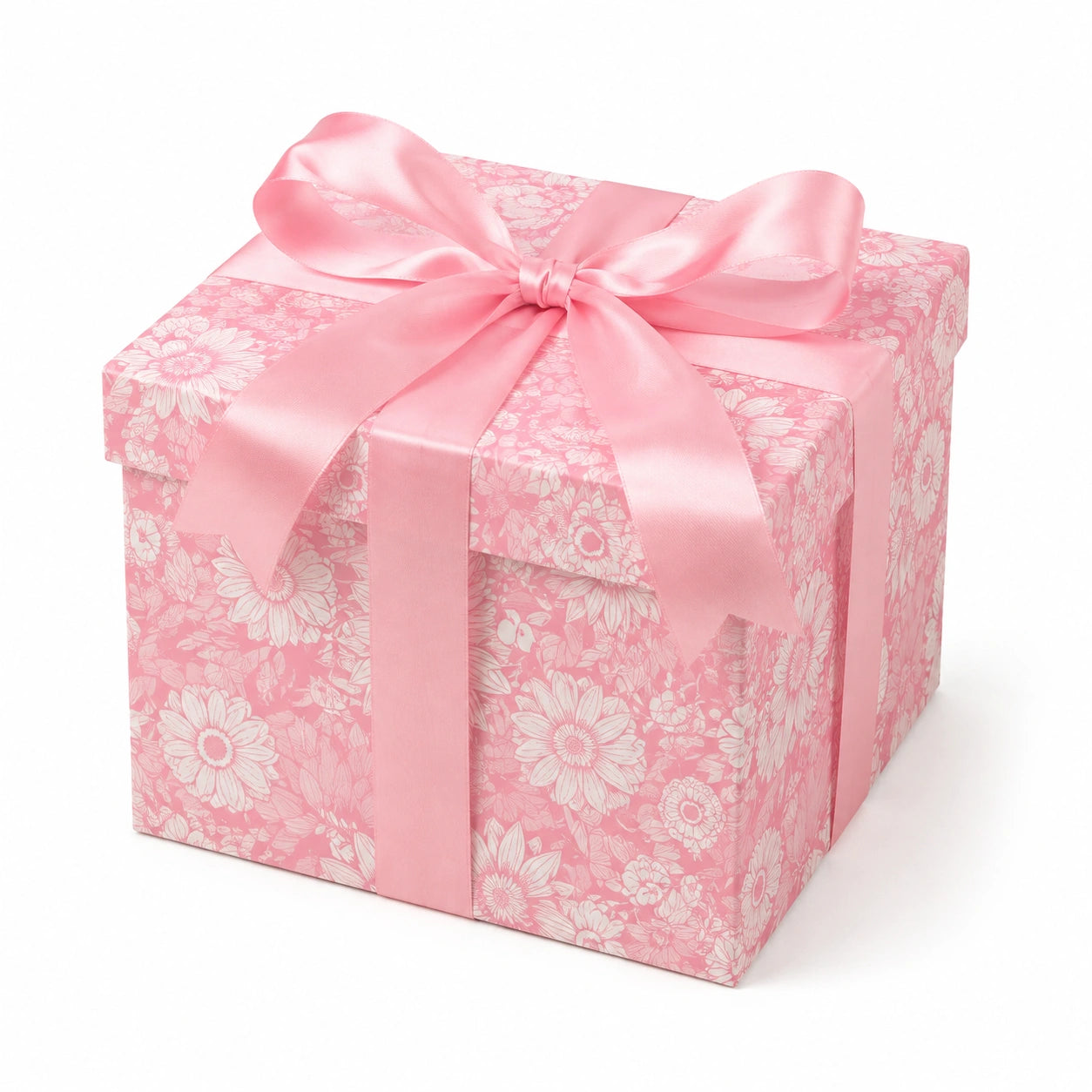 Scatola regalo 20 cm rosa in cartone con nastro decorativo floreale