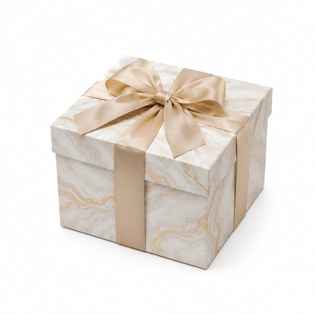 Scatola regalo 20 x 20 x 12 cm in cartone bianco e beige con nastro decorativo